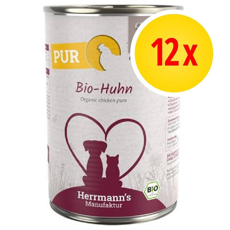 Herrmann's Creative Mix Carne pura / Carne pura Bio 12 x 400 g umido per cani e gatti