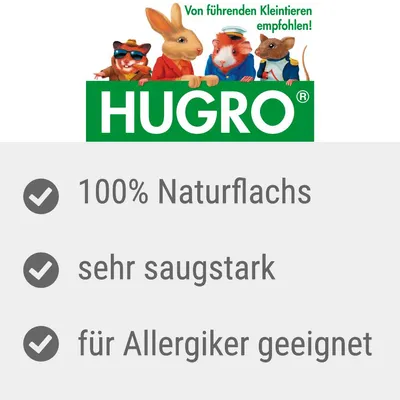 HUGRO. Rekommenderad av ledande smådjur. 100 % naturlig lin, mycket absorberande, lämplig för allergiker.