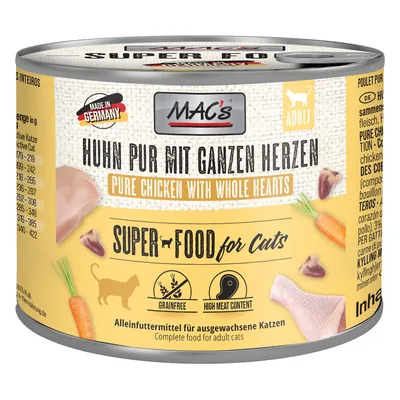 MAC's Huhn Pur mit ganzen Herzen, Pure Chicken with Whole Hearts, Super Food for Cats, adult, grainfree, high meat content. Conservă pentru pisici adulte. Made in Germany.