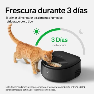 Alimentador automático para comida húmeda, mantiene el alimento fresco hasta 3 días. Nota: se recomienda su uso a temperaturas de 12,–30 °C para una frescura óptima. Alimentador automático para comida húmeda, mantiene el alimento fresco hasta 3 días. Nota: se recomienda su uso a temperaturas de 12,–30 °C para una frescura óptima.