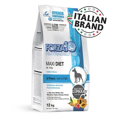 Forza10 Nutraceutic Maxi Diet al Pesce per cani 36–70 kg, intolleranze alimentari, Microcapsules System, 12 kg. Testo visibile: Efficacia comprovata, Italian Brand, Low Grain. Forza10 Nutraceutic Maxi Diet al Pesce per cani 36–70 kg, intolleranze alimentari, Microcapsules System, 12 kg. Testo visibile: Efficacia comprovata, Italian Brand, Low Grain.