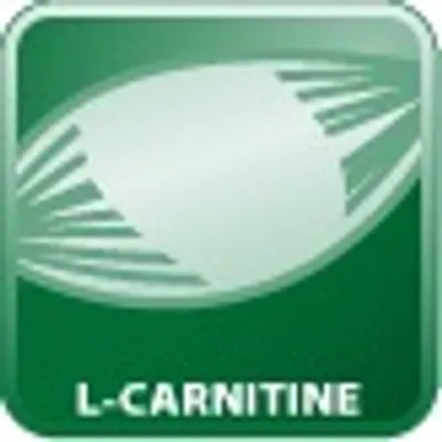 L-CARNITINE – το κείμενο εμφανίζεται σε πράσινο φόντο με αφηρημένο γραφικό στοιχείο. Το κείμενο είναι στα αγγλικά.