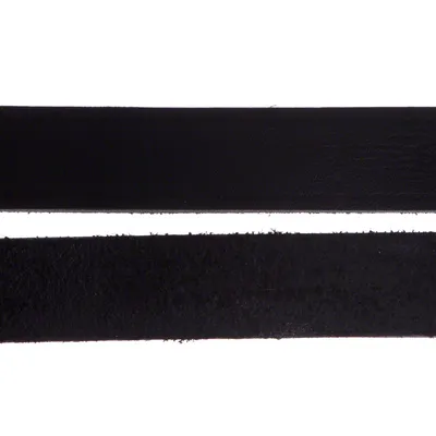 Nahaufnahme von zwei schwarzen Streifen: oben glatte Oberfläche, unten raue Textur.