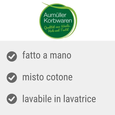 Aumüller Korbwaren. Qualità aus Weide, Holz und Textil. fatto a mano, misto cotone, lavabile in lavatrice.