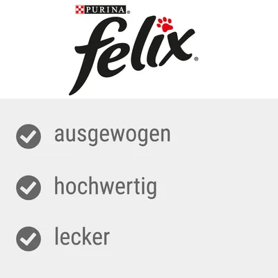 Purina Felix. Ausgewogen, hochwertig, lecker.