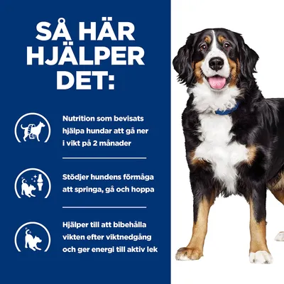 Så här hjälper det: Nutrition som bevisats hjälpa hundar att gå ner i vikt på 2 månader. Stödjer hundens förmåga att springa, gå och hoppa. Hjälper till att bibehålla vikten efter viktnedgång.