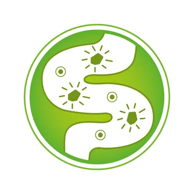 Εικονίδιο με πράσινο κύκλο και λευκό σχήμα που μοιάζει με έντερο, διακοσμημένο με εξάγωνα και γραμμές. Δεν περιέχει κείμενο ή εμφανή μάρκα.