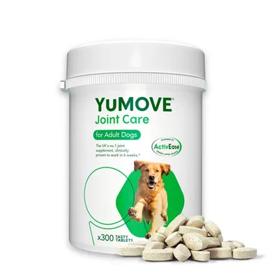 YuMOVE Joint Care for Adult Dogs, 300 tasty tablets. The UK's no.1 joint supplement, clinically proven to work in 6 weeks. Powered by ActivEase Green Lipped Mussel.