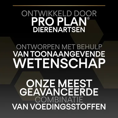 Ontwikkeld door Pro Plan dierenartsen. Ontworpen met behulp van toonaangevende wetenschap. Onze meest geavanceerde combinatie van voedingsstoffen.