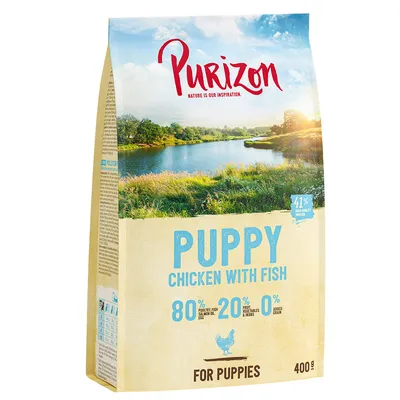 Purizon Puppy Chicken met Vis, 80% gevogelte, vis, zalmolie en ei, 20% fruit, groente & kruiden, 0% toegevoegd graan, 400g, voor puppy's. Purizon Puppy Chicken met Vis, 80% gevogelte, vis, zalmolie en ei, 20% fruit, groente & kruiden, 0% toegevoegd graan, 400g, voor puppy's.