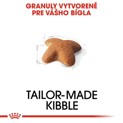Granuly vytvorené pre vášho bígla. TAILOR-MADE KIBBLE. Zobrazená jedna granula v tvare hviezdy.