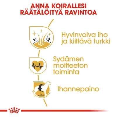 Anna koirallesi räätälöityä ravintoa. Hyvinvoiva iho ja kiiltävä turkki, sydämen moitteeton toiminta, ihannepaino.