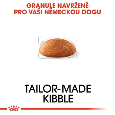 Granule navržené pro vaši německou dogu. TAILOR-MADE KIBBLE. Zobrazení jedné granule na bílém pozadí.