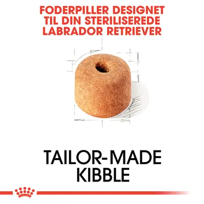 Foderpiller designet til din steriliserede Labrador Retriever. TAILOR-MADE KIBBLE. Billede af en rund foderpille med hul i midten.