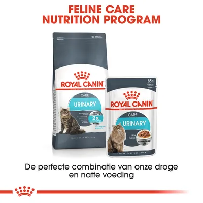 Royal Canin Care Urinary kattenvoer, droge en natte voeding. Tekst: Feline Care Nutrition Program. De perfecte combinatie van onze droge en natte voeding.