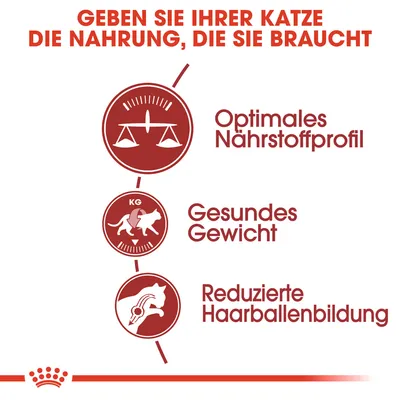Geben Sie Ihrer Katze die Nahrung, die sie braucht: Optimales Nährstoffprofil, gesundes Gewicht, reduzierte Haarballenbildung.