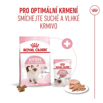 Royal Canin Kitten do 12 měsíců, suché a vlhké krmivo. Doporučení: kombinujte suché a vlhké krmivo pro optimální krmení. Royal Canin Kitten do 12 měsíců, suché a vlhké krmivo. Doporučení: kombinujte suché a vlhké krmivo pro optimální krmení.