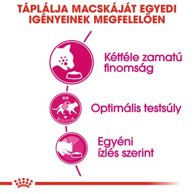 Táplálja macskáját egyedi igényeinek megfelelően: Kétféle zamatú finomság, optimális testsúly, egyéni ízlés szerint.