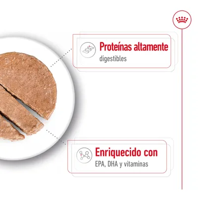 Proteínas altamente digestibles. Enriquecido con EPA, DHA y vitaminas.