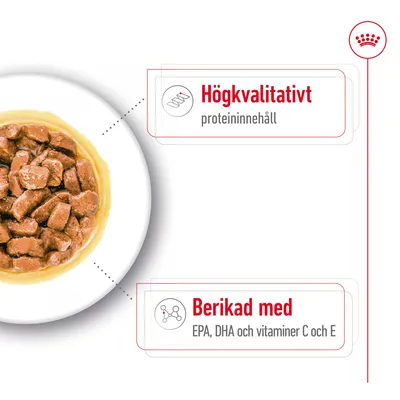 Högkvalitativt proteininnehåll. Berikad med EPA, DHA och vitaminer C och E.