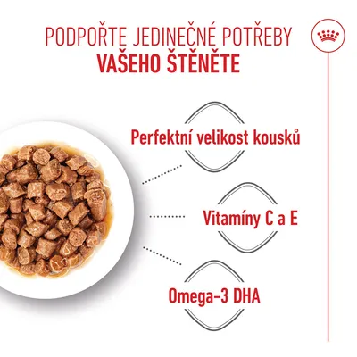Miska s masovými kousky v omáčce. Perfektní velikost kousků, vitaminy C a E, omega-3 DHA. Miska s masovými kousky v omáčce. Perfektní velikost kousků, vitaminy C a E, omega-3 DHA.
