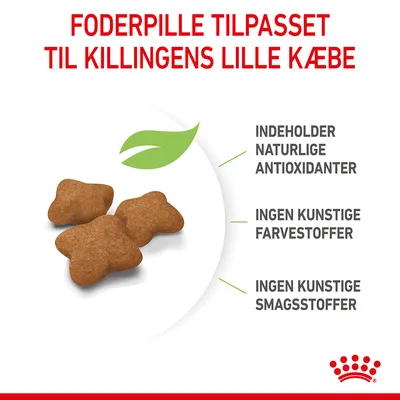 Foderpille tilpasset killingens lille kæbe. Indeholder naturlige antioxidanter. Ingen kunstige farvestoffer. Ingen kunstige smagsstoffer.