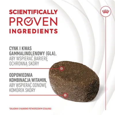 SCIENTIFICALLY PROVEN INGREDIENTS. Cynk i kwas gammalinolenowy (GLA) wspierają barierę ochronną skóry. Odpowiednia kombinacja witamin wspiera odnowę komórek skóry.