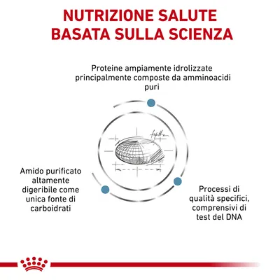 NUTRIZIONE SALUTE BASATA SULLA SCIENZA. Proteine idrolizzate da amminoacidi puri, amido purificato digeribile come unica fonte di carboidrati, processi di qualità con test del DNA.