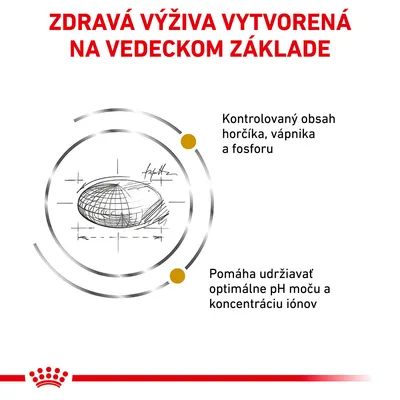 Zdravá výživa vytvorená na vedeckom základe. Kontrolovaný obsah horčíka, vápnika a fosforu. Pomáha udržiavať optimálne pH moču a koncentráciu iónov.