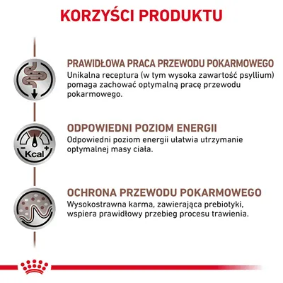 Korzyści produktu: prawidłowa praca przewodu pokarmowego, odpowiedni poziom energii, ochrona przewodu pokarmowego. Szczegóły dotyczące składu i działania widoczne na grafice.