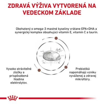 ZDRAVÁ VÝŽIVA VYTVORENÁ NA VEDECKOM ZÁKLADE. Obohatený o omega-3 mastné kyseliny EPA+DHA, vitamín E, C, taurín. Vysoko stráviteľné zložky, prebiotiká podporujú mikroflóru.