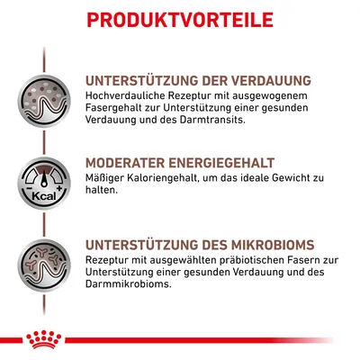 Produktvorteile: Unterstützung der Verdauung, moderater Energiegehalt zur Gewichtskontrolle, Unterstützung des Mikrobioms durch präbiotische Fasern für gesunde Verdauung und Darmmikrobiom.