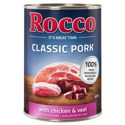 Rocco Classic Pork dåse, med kylling og kalv, 100% friske ingredienser, kornfri opskrift, 400g.