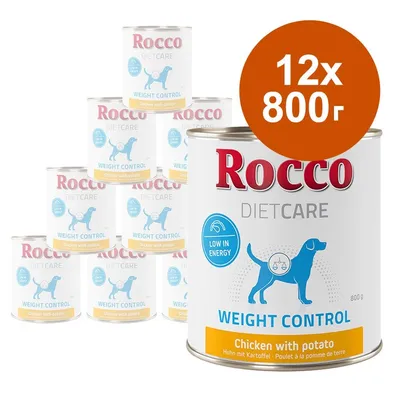 Rocco Diet Care Weight Control, Chicken with potato, 12 консерви по 800 г. Видим текст: Low in energy. Опаковка с изображение на куче.