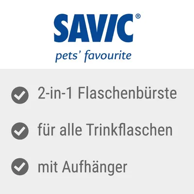 Savic. 2-in-1 Flaschenbürste, geeignet für alle Trinkflaschen, mit Aufhänger.