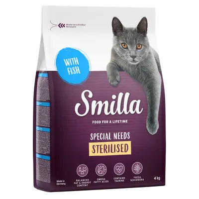 Smilla Special Needs Sterilised alimento para gatos con pescado, 4 kg. Reutilizable, contiene ácidos grasos omega, taurina y Yucca Schidigera. Made in Germany.