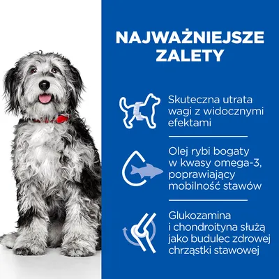 Najważniejsze zalety: skuteczna utrata wagi z widocznymi efektami, olej rybi bogaty w kwasy omega-3 poprawiający mobilność stawów, glukozamina i chondroityna dla chrząstki stawowej.