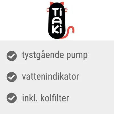 Tiaki. Tystgående pump, vattenindikator, inkl. kolfilter.