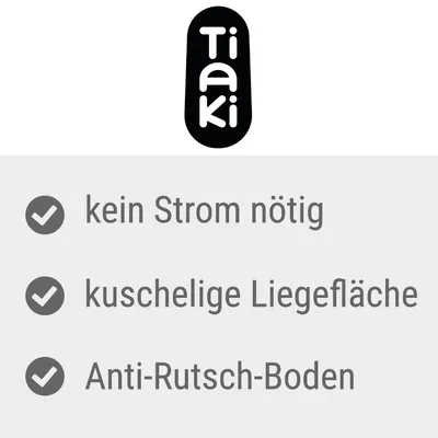 Tiaki. Geen stroom nodig, knus ligoppervlak, antislip bodem.