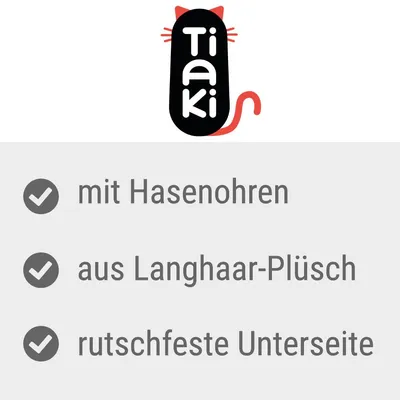Tiaki. Mit Hasenohren, aus Langhaar-Plüsch, rutschfeste Unterseite.