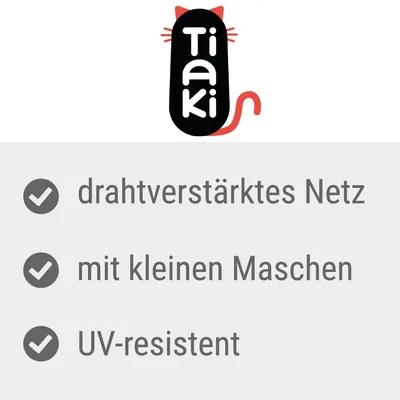 Tiaki. drahtverstärktes Netz, mit kleinen Maschen, UV-resistent (texte en allemand).