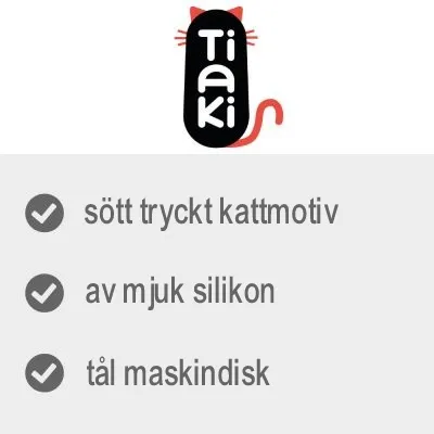 Tiaki. Sött tryckt kattmotiv, av mjuk silikon, tål maskindisk.