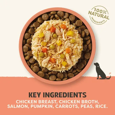 100 % naturliga ingredienser. Huvudingredienser: kycklingbröst, kycklingbuljong, lax, pumpa, morötter, ärtor, ris. 100 % naturliga ingredienser. Huvudingredienser: kycklingbröst, kycklingbuljong, lax, pumpa, morötter, ärtor, ris.