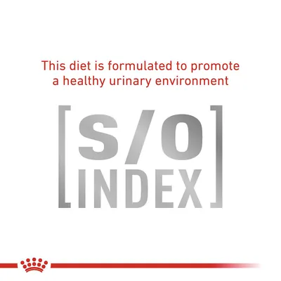 Text states: This diet is formulated to promote a healthy urinary environment. S/O Index.