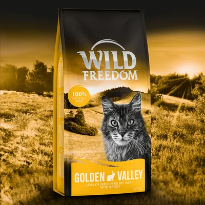 Wild Freedom Golden Valley kissanruoka, 100 % viljaton resepti, tuoretta siipikarjanlihaa ja kania, 6,5 kg.