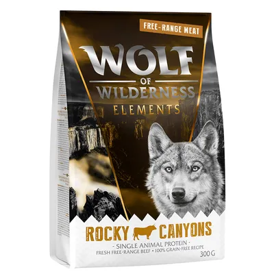 Опаковка Wolf of Wilderness Elements Rocky Canyons, free-range meat, single animal protein, fresh free-range beef, 100% grain-free recipe, 300 г.