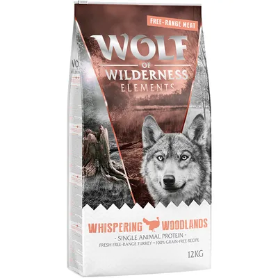 Wolf of Wilderness Elements Whispering Woodlands, carne allevata all'aperto, proteina animale singola, carne fresca di tacchino all'aperto, ricetta 100% senza cereali, 12 kg.