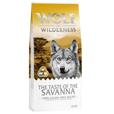 Wolf of Wilderness The Taste of the Savanna, 100% grain-free recipe with fresh turkey, beef, goat and wild berries, 12 kg bag