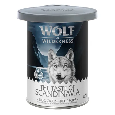 Wolf of Wilderness, The Taste of Scandinavia, 100% grain-free Rezept mit frischem Lachs, Rentier, Huhn und Blaubeeren, 400g.