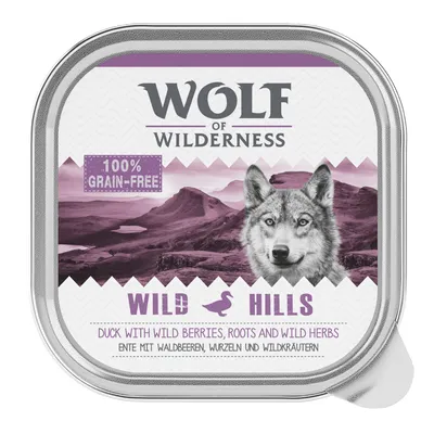 Wolf of Wilderness 100% Grain-Free Wild Hills. Duck with wild berries, roots and wild herbs. Ente mit Waldbeeren, Wurzeln und Wildkräutern.